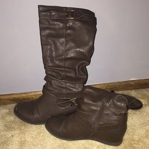 Brown knee high boots